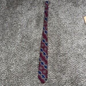 Vintage Missoni Cravatte Silk Tie Extra Long Zig Zag Geometric Burgundy Navy